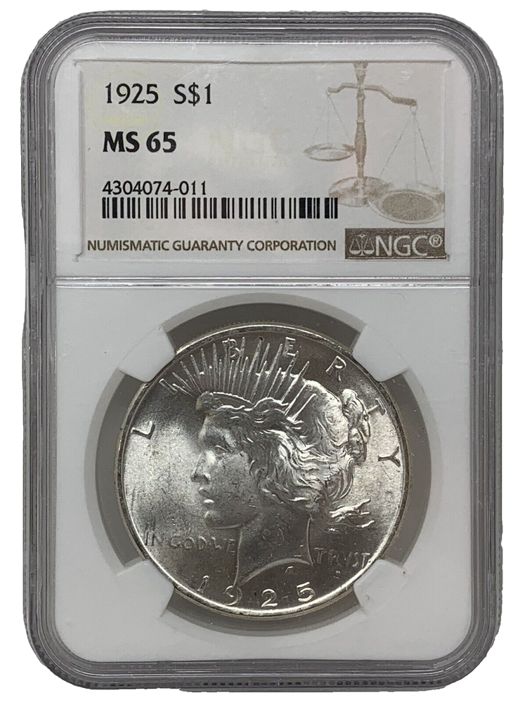 1925-P 1$ SILVER PEACE DOLLAR BLAST-WHITE NG MS-65