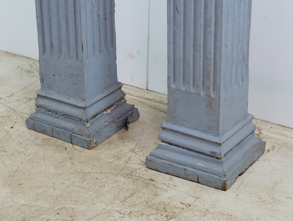 Pair of 7 ft Blue Fluted Square Pine Columns