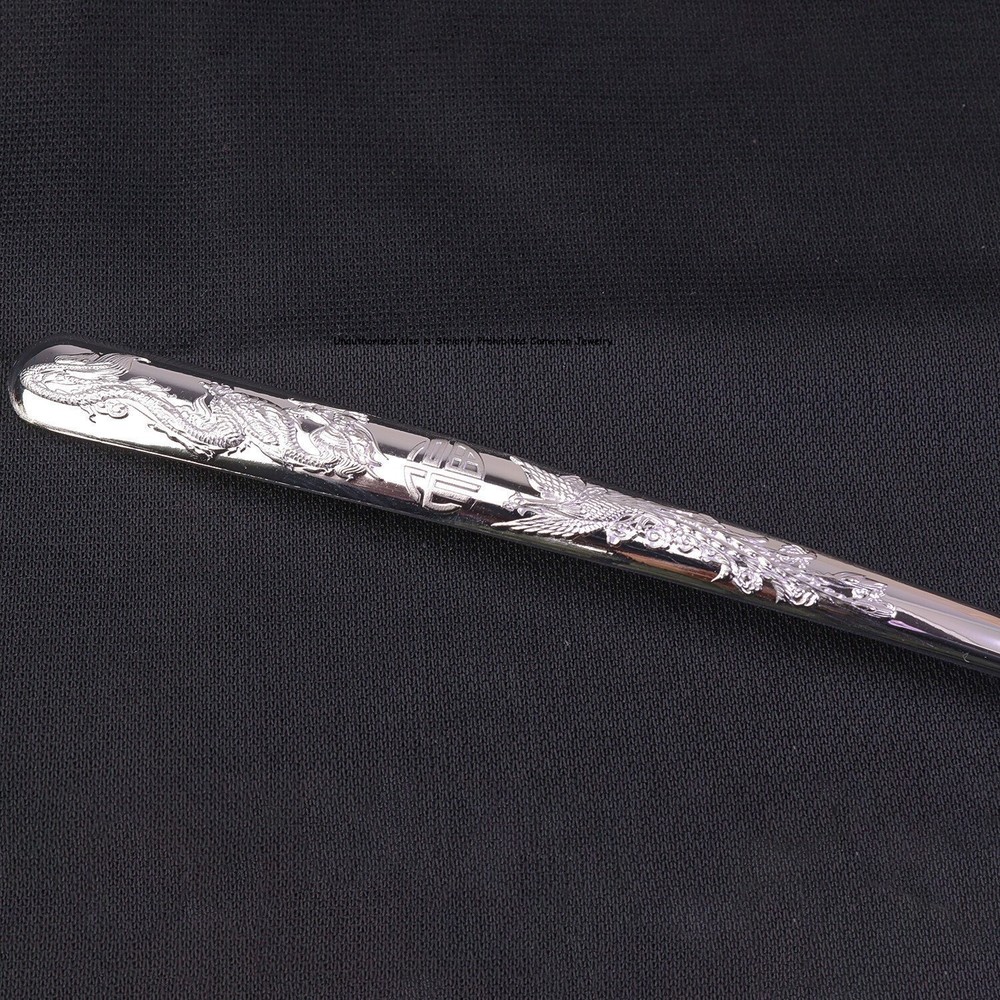 Pure Solid S999 Fine Silver Healthy Tableware Dragon Phoenix Soup Spoon 7inch L