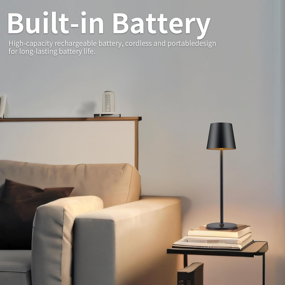 Rechargeable Cordless LED Table Lamp - Minimalist Design (2 Pack, Black)