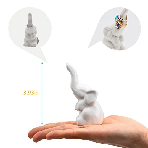 Ring Holder 2 Pack, White, Ceramic, Jewelry Storage Elephant