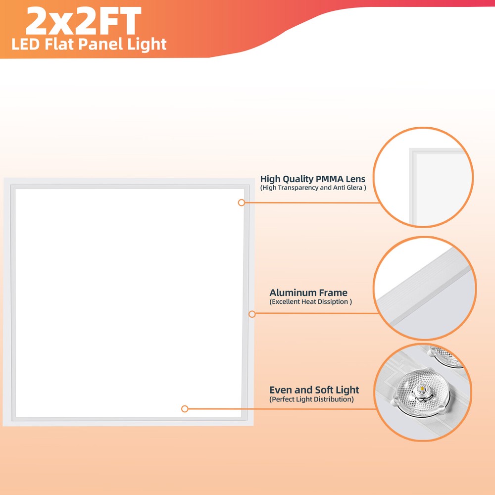 2Pack 2x2FT 45W LED Flat Panel Light,0-10V Dimmable,Drop Ceiling Lights,100-277V