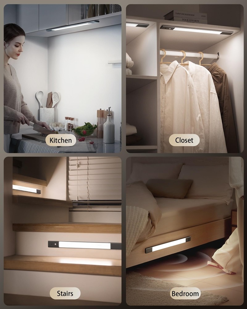 Under Cabinet Lighting Motion Sensor Lights with 2 Detachable Batteries 76 LE...