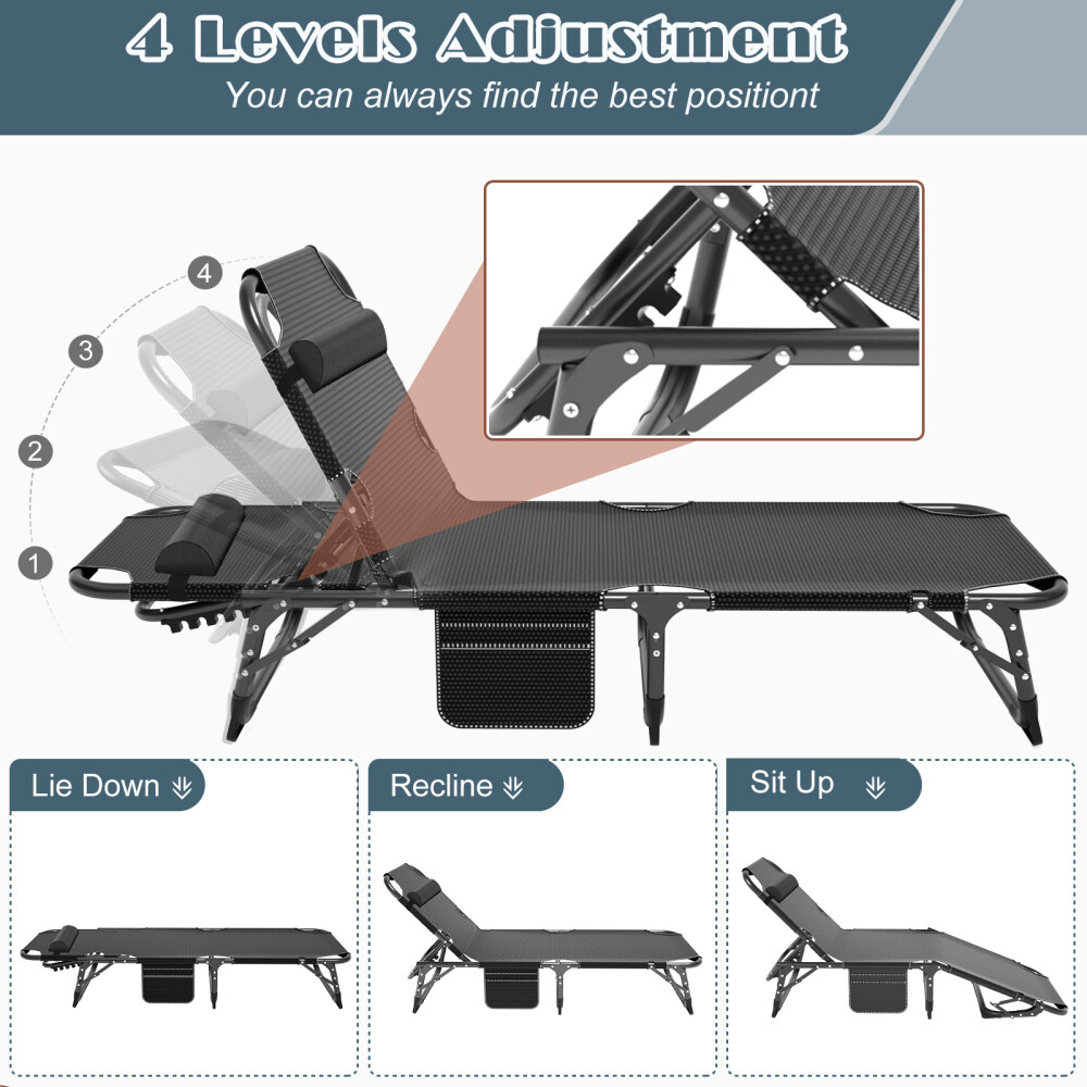 Folding Camping Cot Portable Folding Sleeping Cots with Pillow Black Mattress
