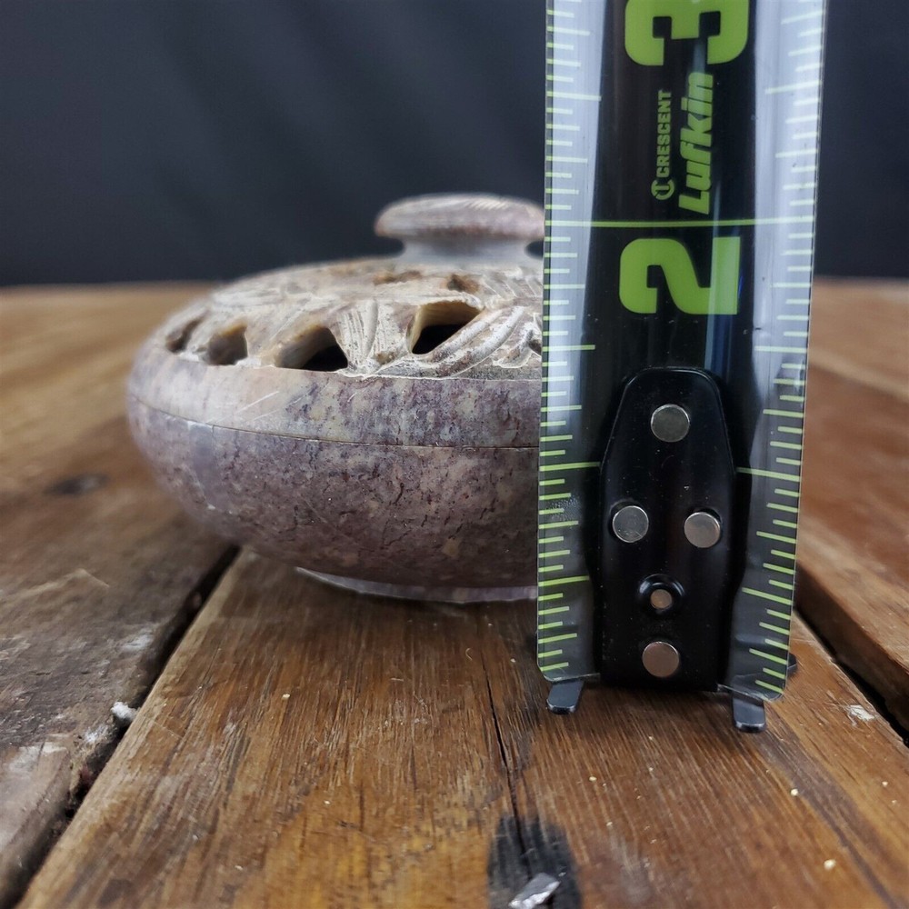 Round Soapstone Incense Burner with Lid