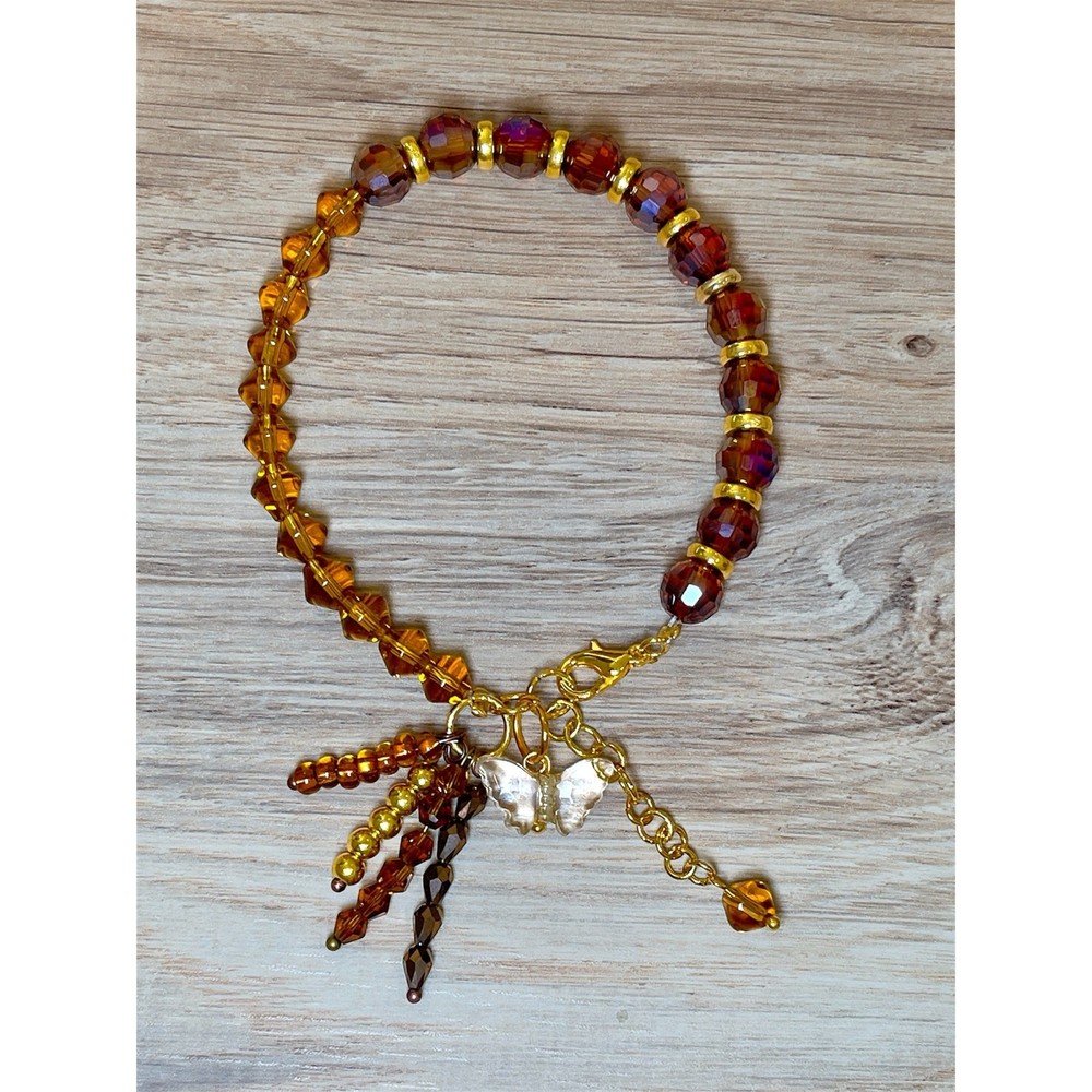 Gold Swarovski Beaded Charm Bracelet