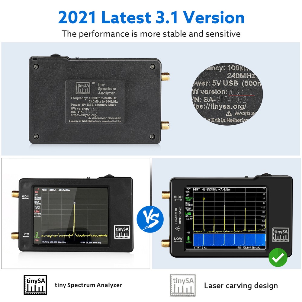 2.8" LCD TinySA Spectrum Analyzer 100kHz--960MHz Frequency Analyzer Type-C USB