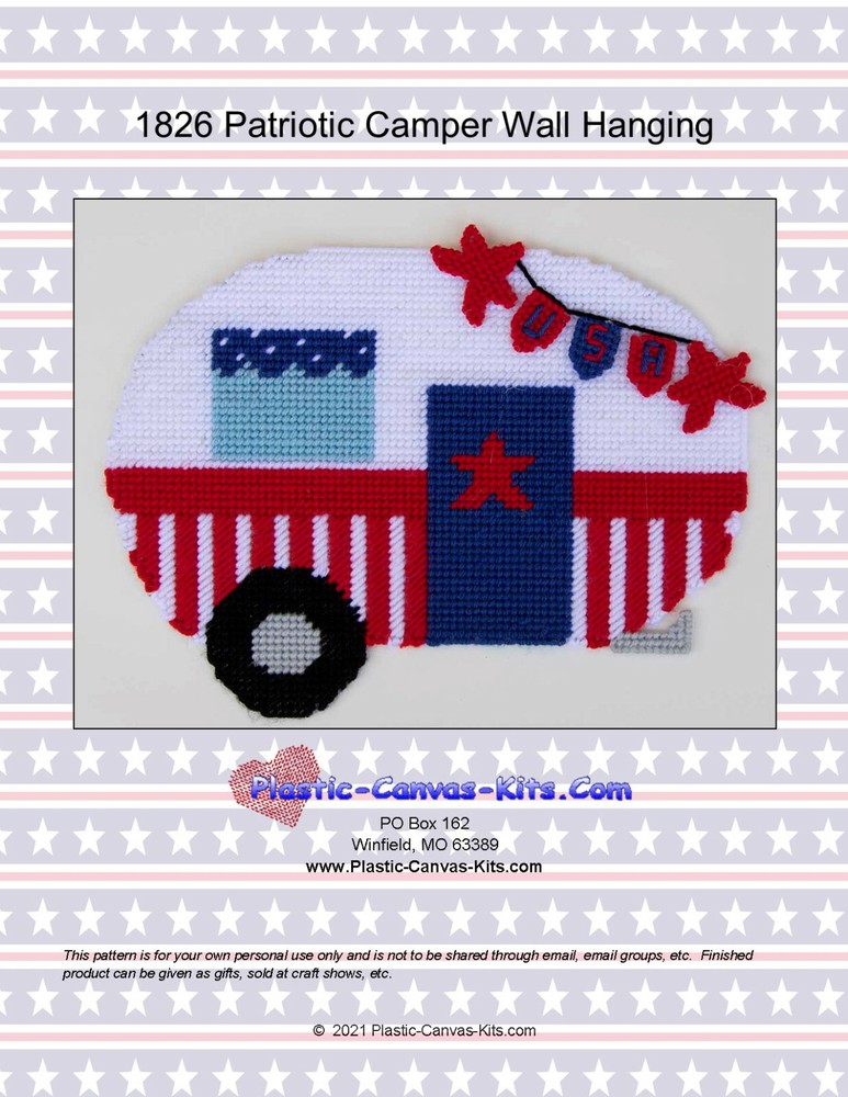 Patriotic Camper Wall Hanging Plastic Canvas Pattern or Kit
