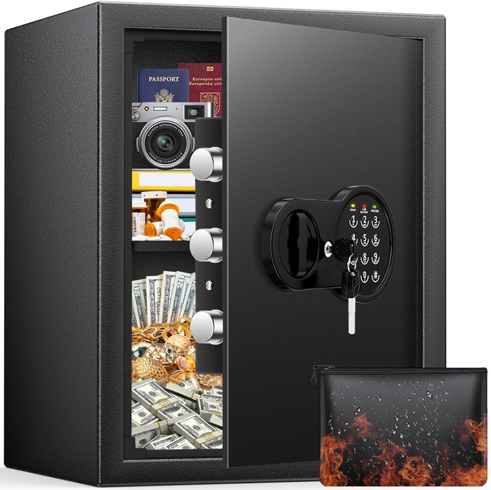 1.2 Cu Ft Home Safe Small Safe Box W/ Fireproof Waterproof Bags Programmable