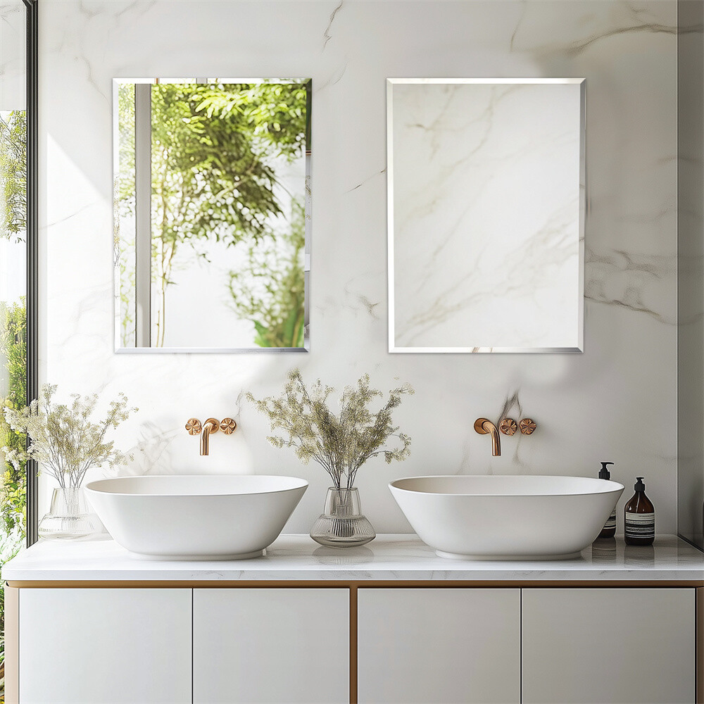Rectangle Frameless Beveled Mirror for Bathroom Vanity Entryway Home Wall Decor