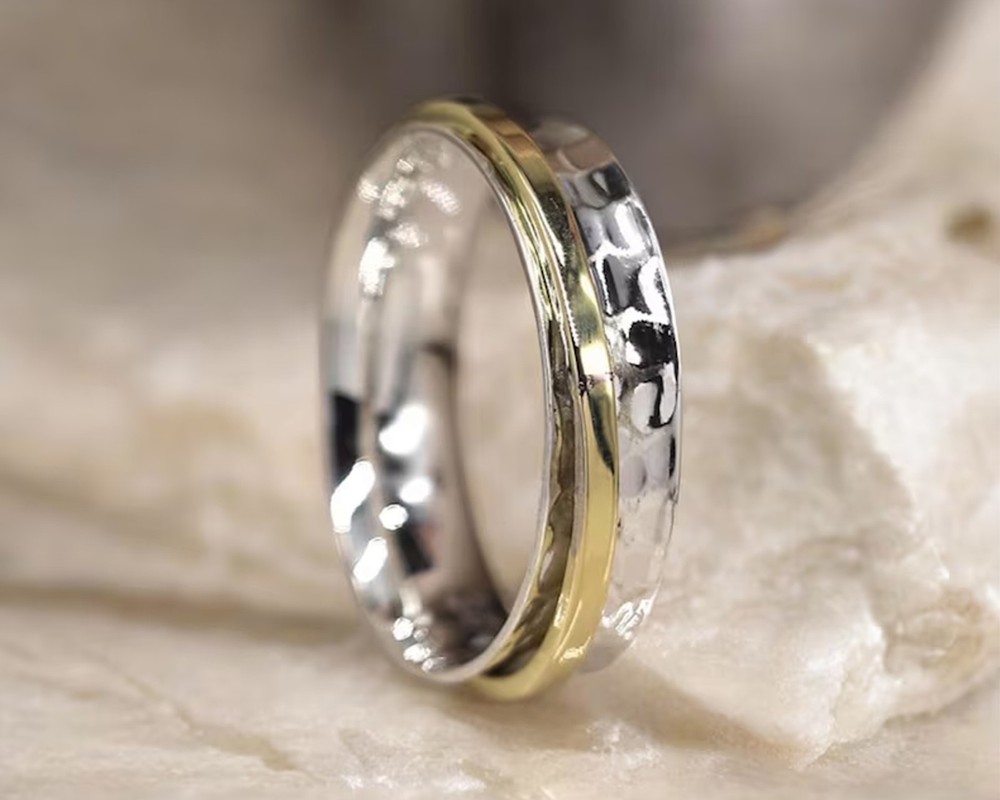 Solid 925 Sterling Silver Spinner Minimalist Infinity Hammered Thin Band Ring