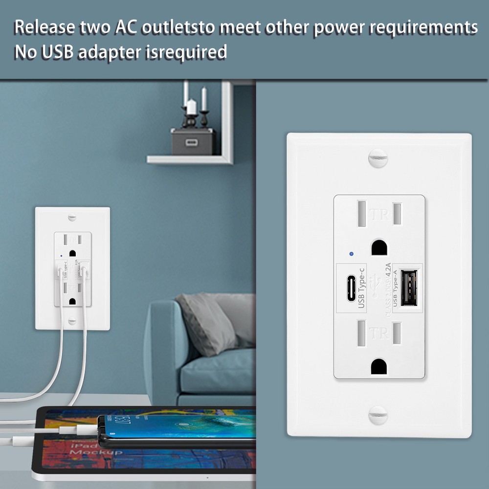 10Pk 4.2A USB Type A & Type C Wall Charging Outlet Tamper-Resistant for iPhone
