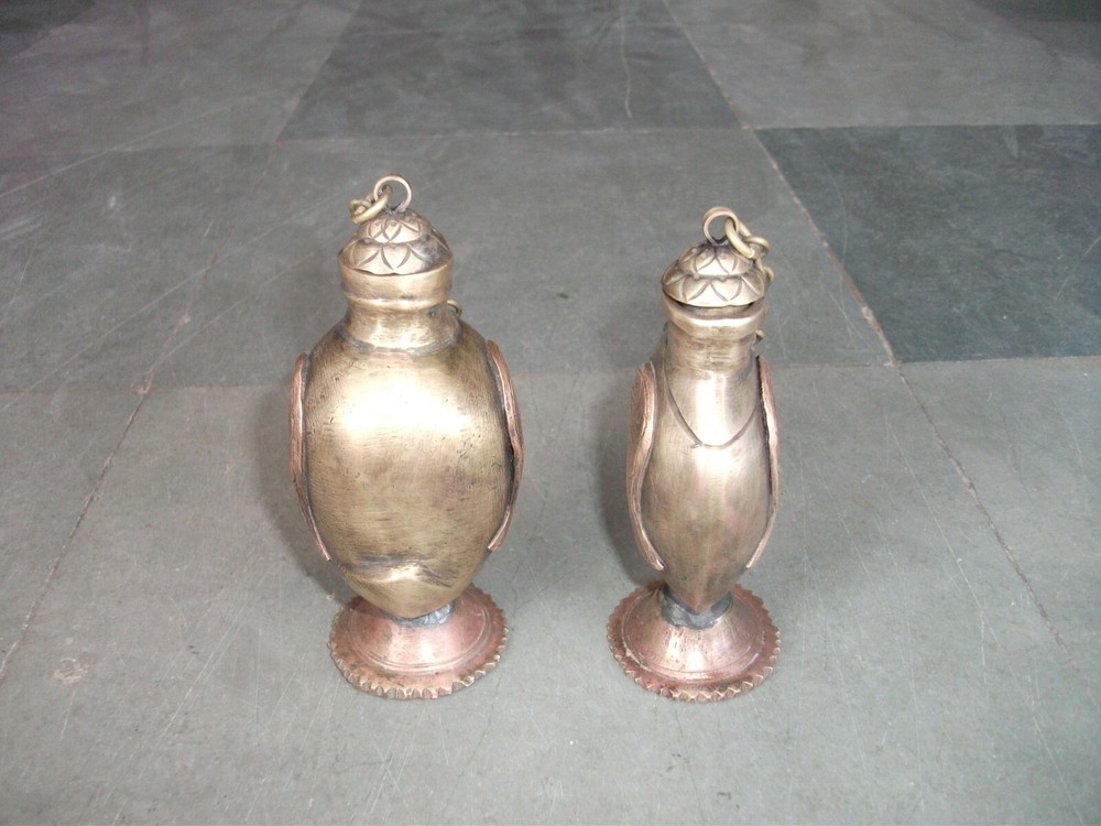 2 Pc Vintage Brass Mango Shape Handcrafted Copper Fitted Flower Bottles