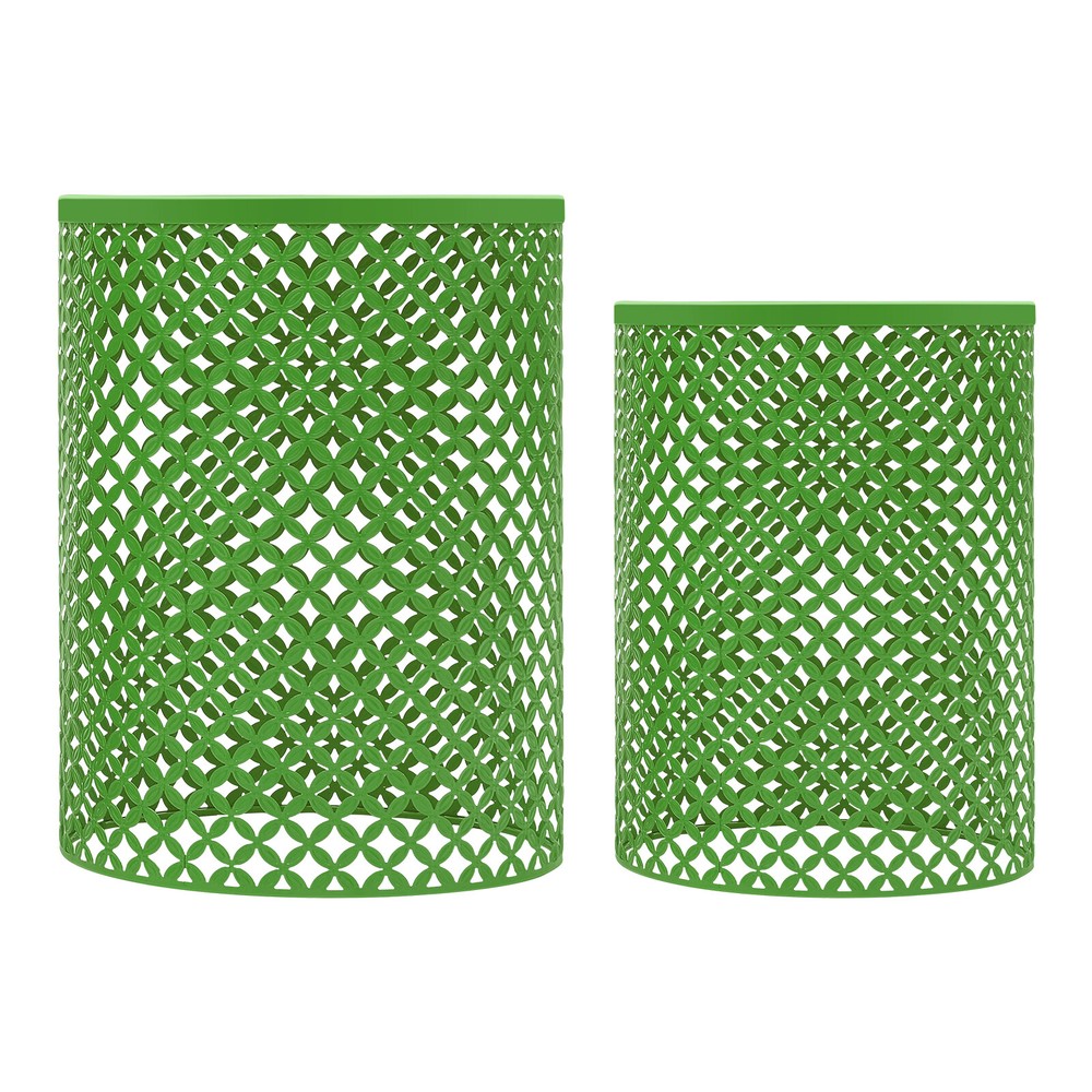 2PCS Green Side Table Metal Frame Accent Table Modern Openwork Pattern End Table