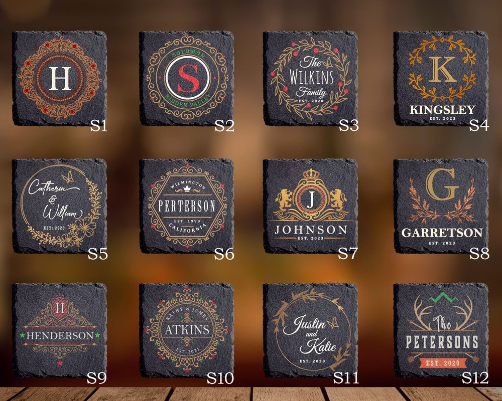 Custom Made Monogram Personalized Slate Stone Drink Coasters SLCCT