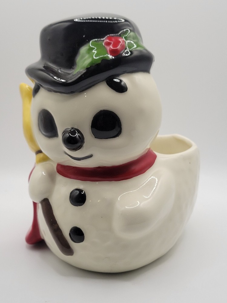 Christmas Snowman Ceramic Planter Holiday Decor