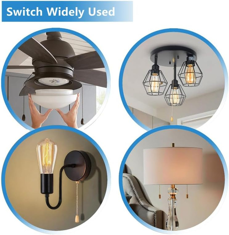 Hunter Ceiling Fan Light Switch ZE-109M - Pull Chain On/Off Switch - Black Chain