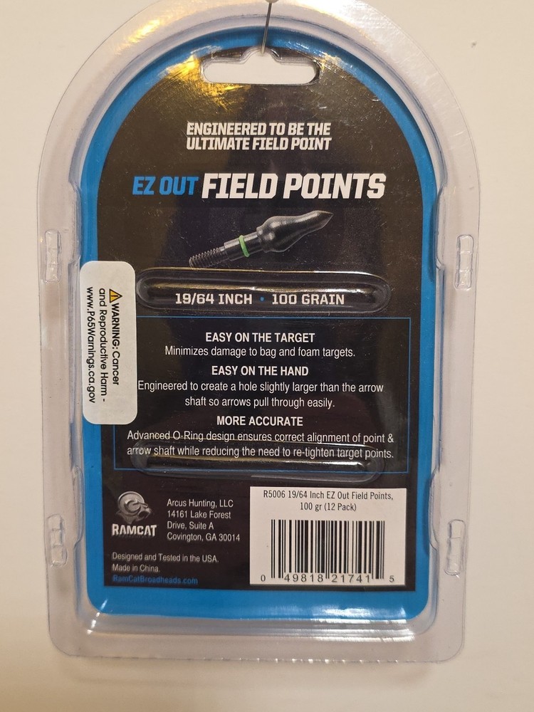 EZ Out Field Points - 12 Pack (19/64", 100 Grain) 19/64", Multi NEW