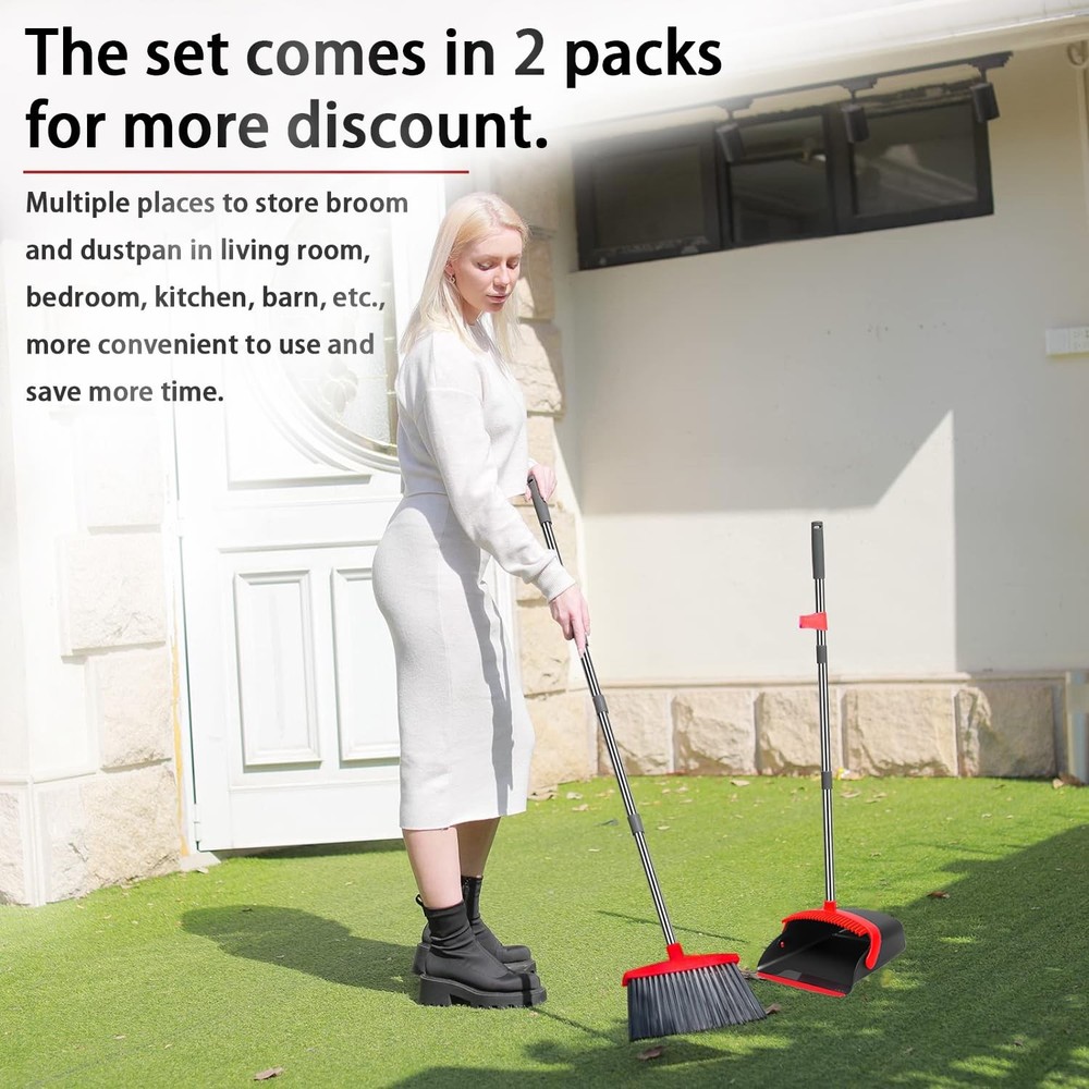 Brooms with Dustpan Combo Set， with 52" Long Handle, Dustpan Teeth with self-...