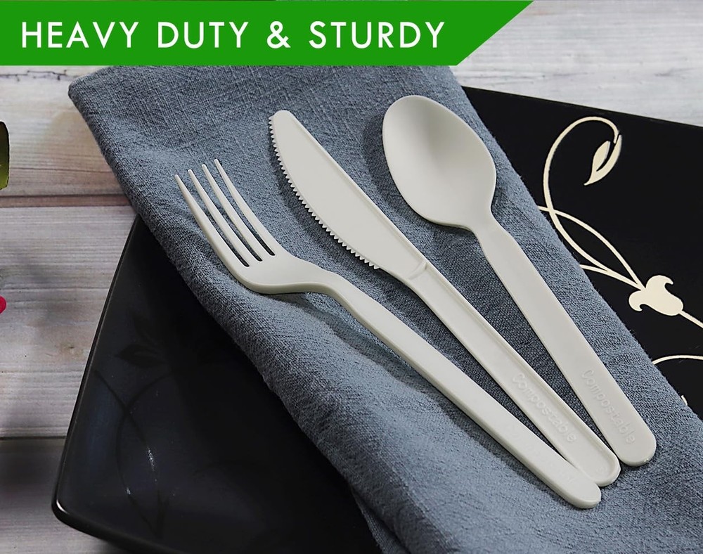 Eco Friendly Event Cutlery - 200 Compostable Utensil Sets Individually Wrapped