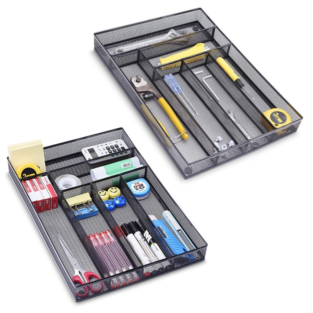 WuGeShop 6 Compartments Metal Mesh Kitchen Flatware Organizer Tray, Silverwar...