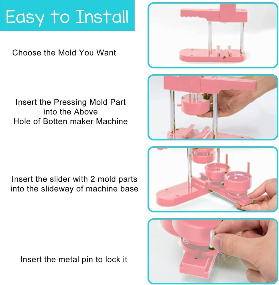 Pro Button Pin Maker Machine - 3 Mold Sizes, 300pc Kit, Labor-Saving