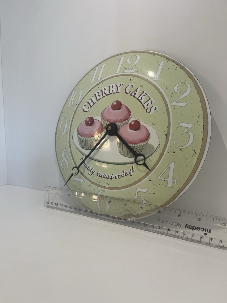 Roger Lascelles Cherry Cup Cakes Clock Retro Kitchen Bakery Decor 26.5cm