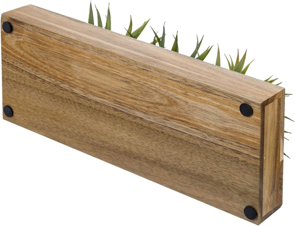 Brown Wood Decorative Planter, Tabletop Faux Greenery Decor with Container
