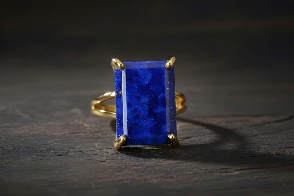 Lapis Lazuli Ring Anemone Jewelry Rectangular 14k Gold Filled Birthstone