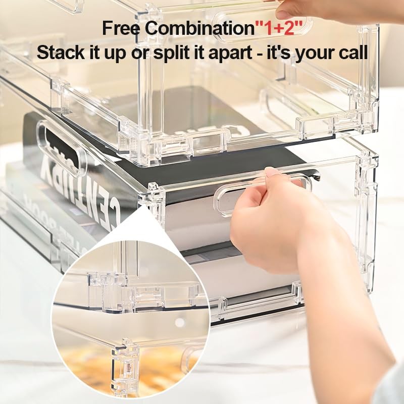 2-Pack Foldable Plastic Baskets, Stackable Storage Baskets with Handles for O...