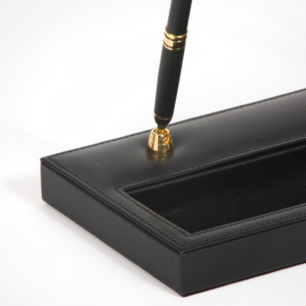 Leather Double Pen Stand (Black/Gold)