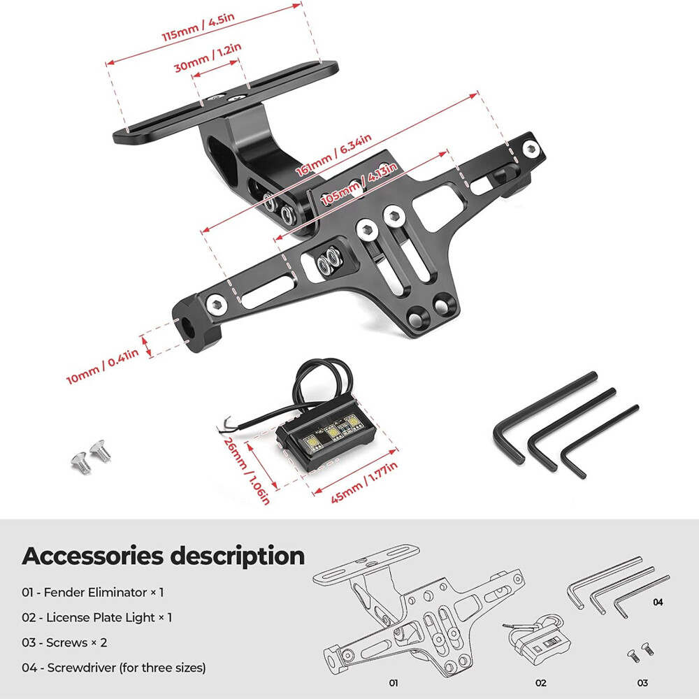 Universal Motorcycle License Plate Tail Tidy Frame Bracket Holder with LED Light
