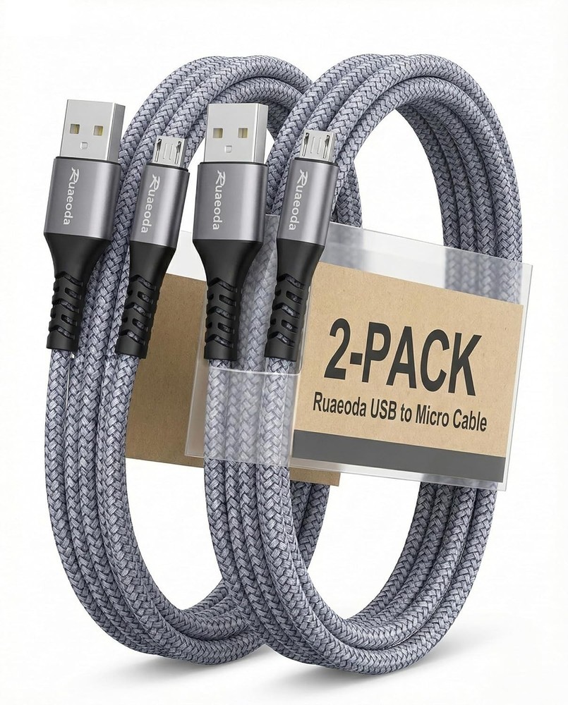 Durable Nylon Braided 6ft Micro USB Cable 2-Pack for Fast Charging Devices
