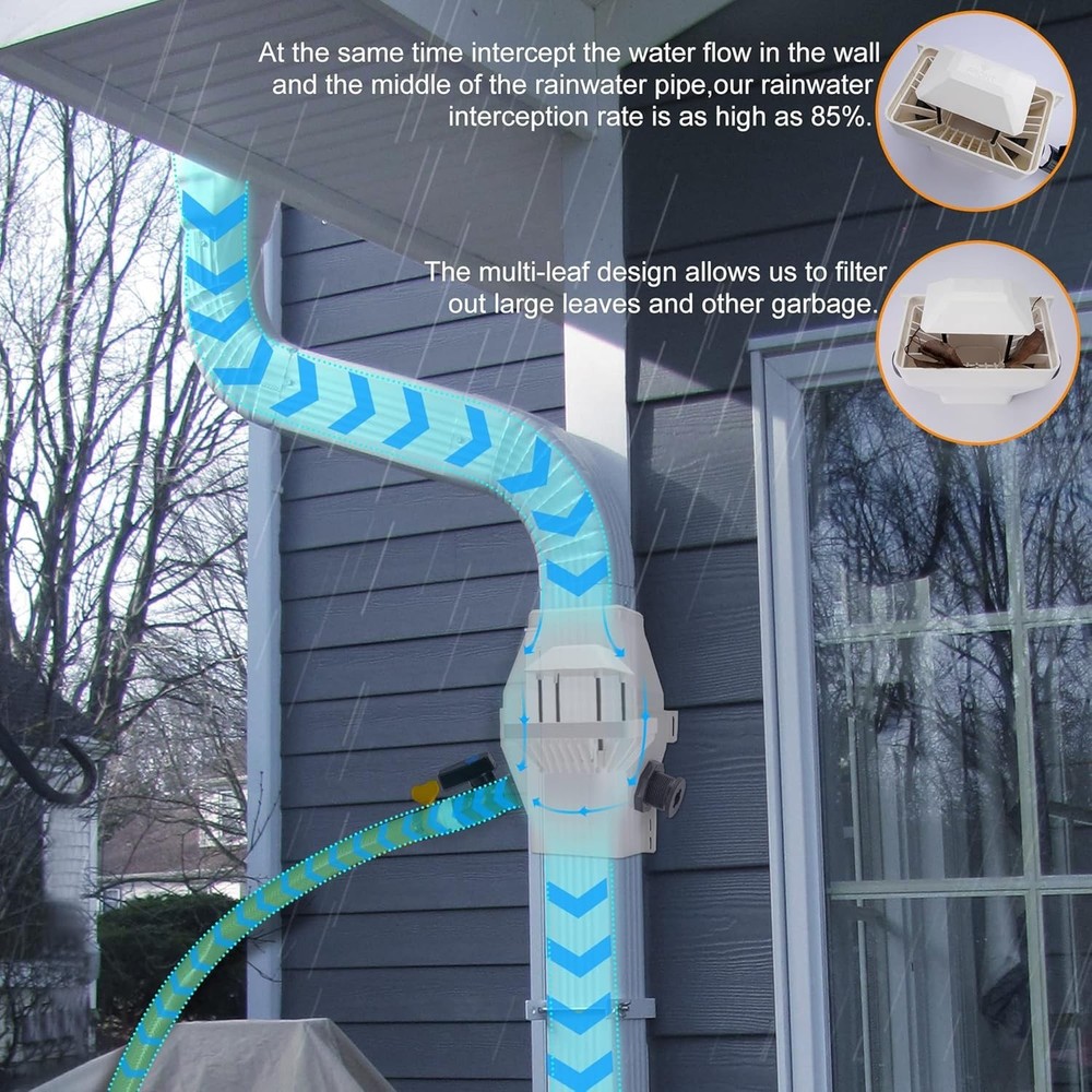 Efficient Rainwater Diverter Kit for Downspouts - Filter Debris & Secure Install
