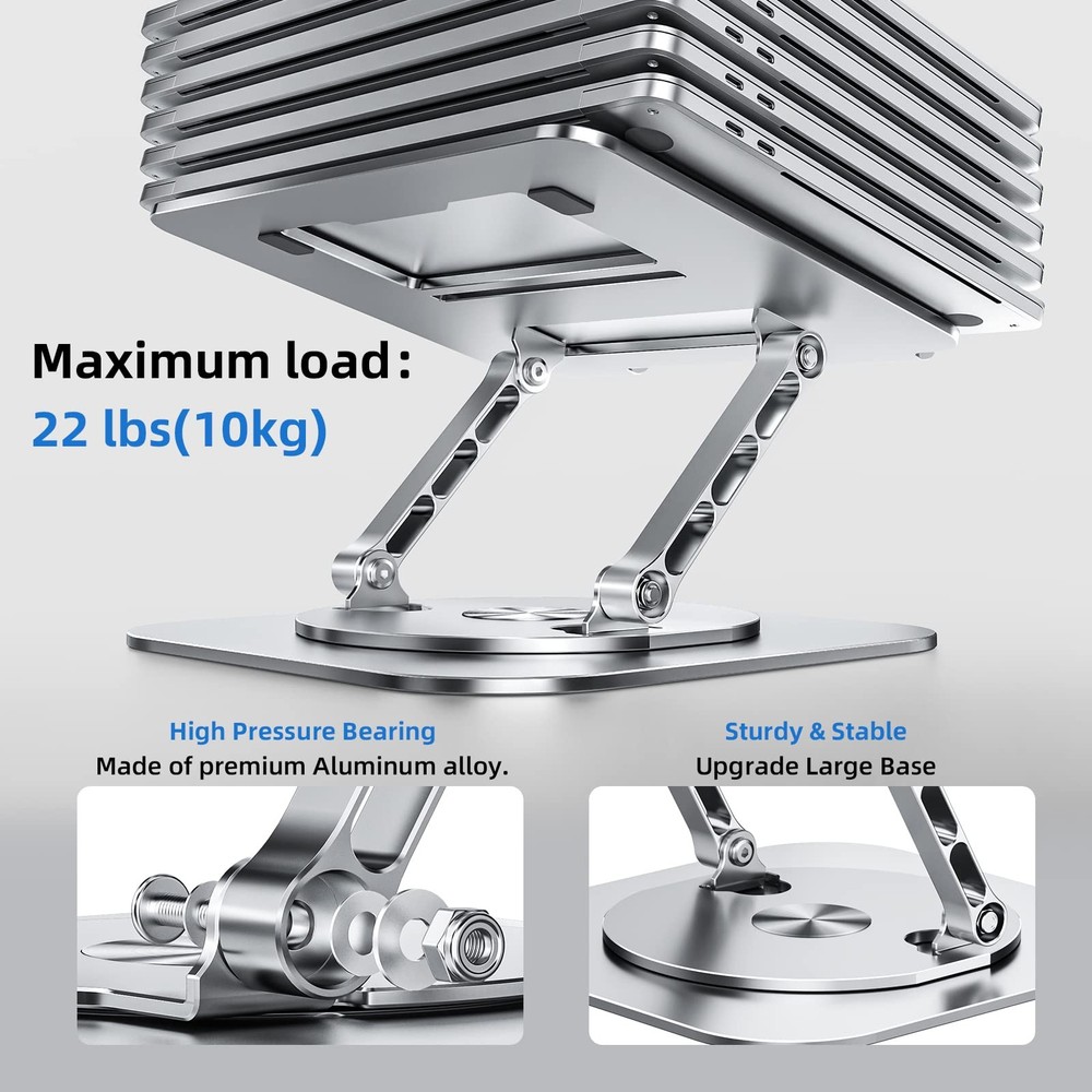 Laptop Stand with 360° Rotating Base, Foldable Adjustable A-Silver
