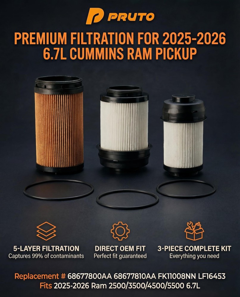 2025 2026 6.7L Cummins Fuel & Oil Filter Kit for Ram 2500 3500 FUEL & OIL 3PCS