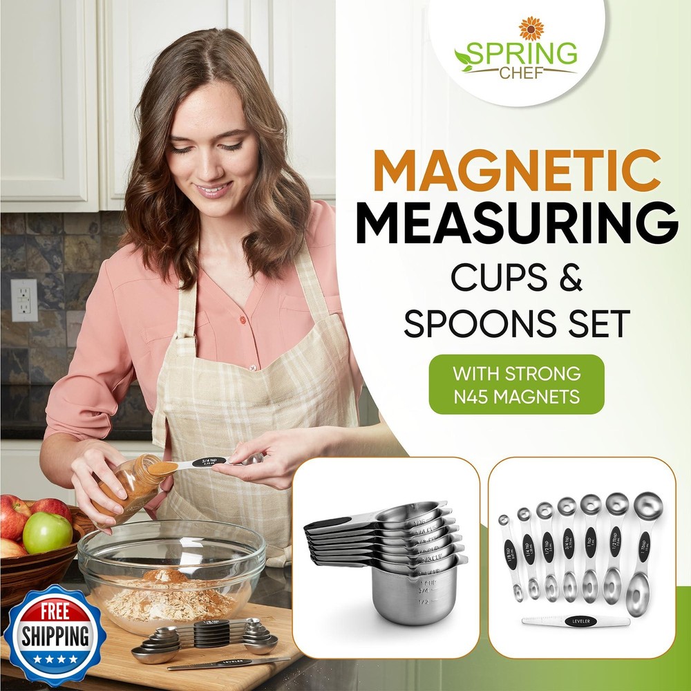 Spring Chef Magnetic Measuring Cups and Spoons Set, Patented, Str