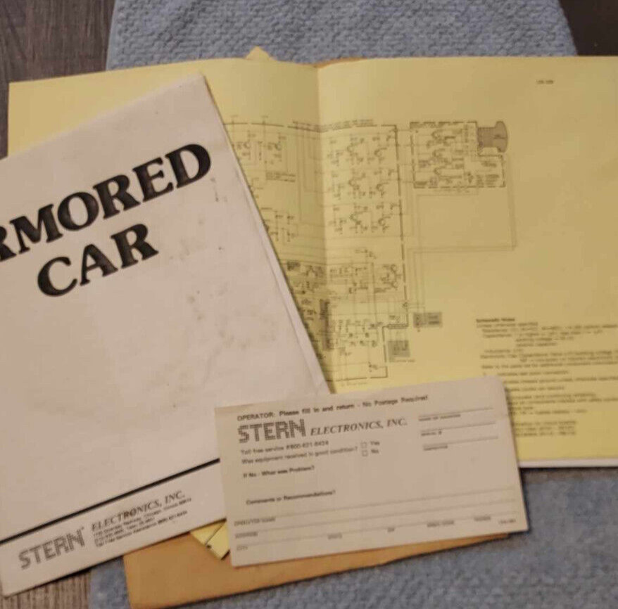 Stern Armored car papers, schematics arcade game