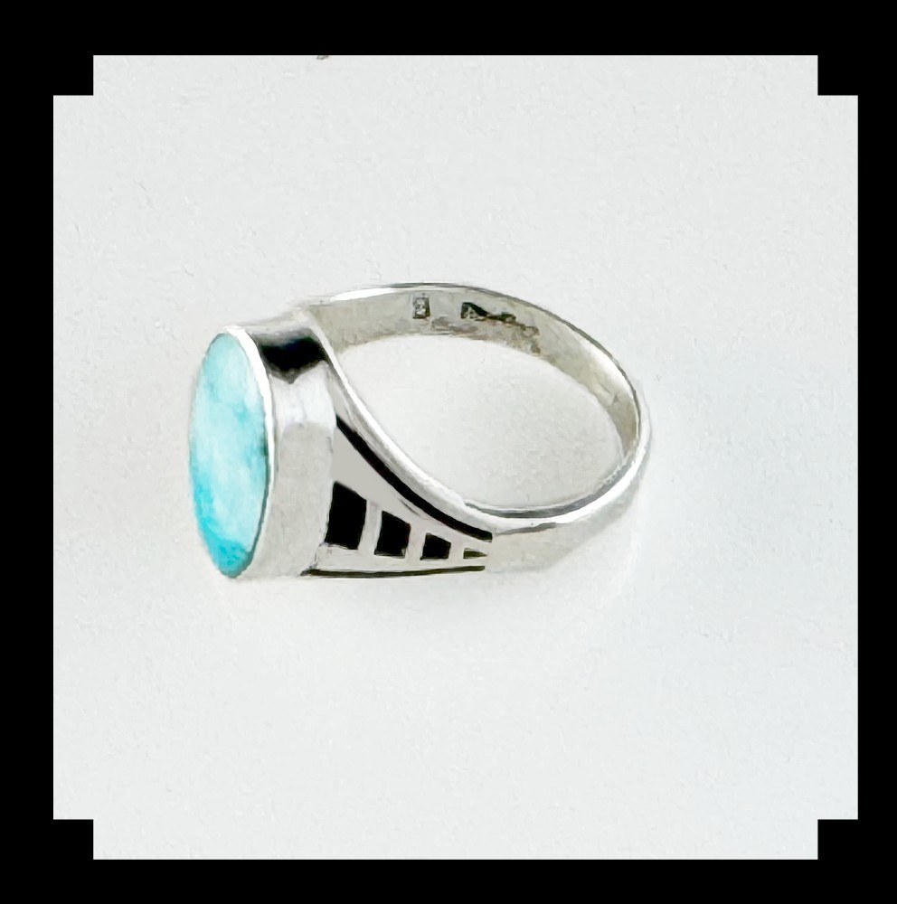 Handcrafted Sterling Silver and Blue Ridge Turquoise Ring Size 7 1/2