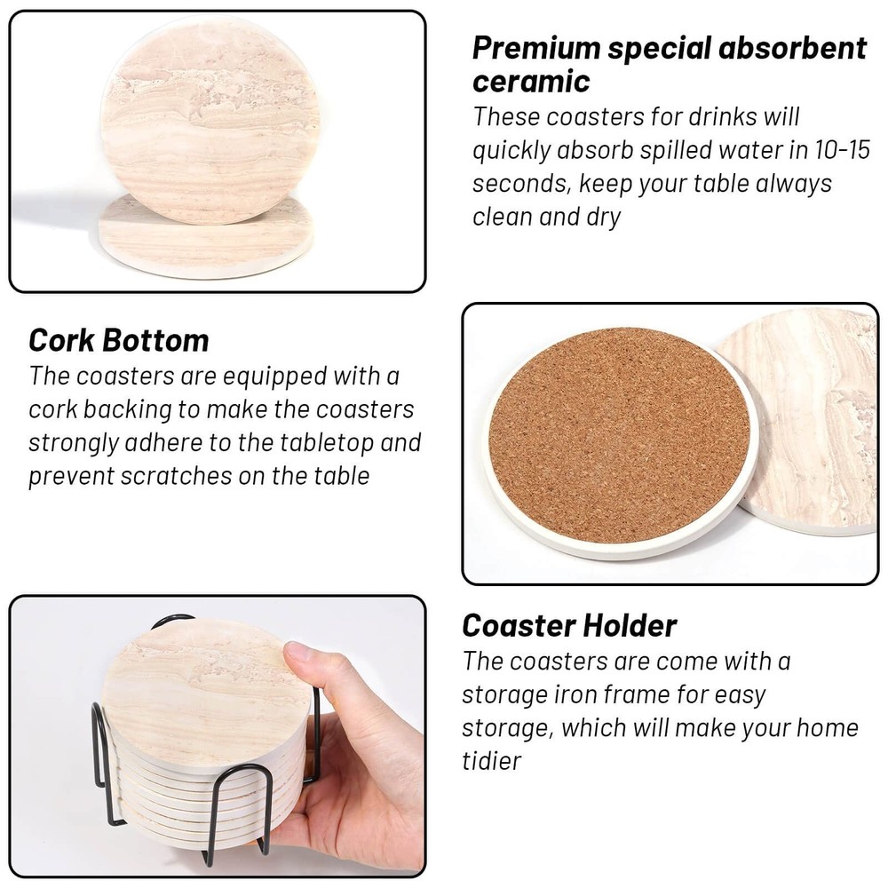 9 Pieces Ceramic Coasters for Coffee Table Absorbent, Billbotk Drink Coasters...