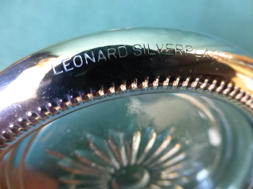 Two Leonard Silver Plated and Glass Coasters
