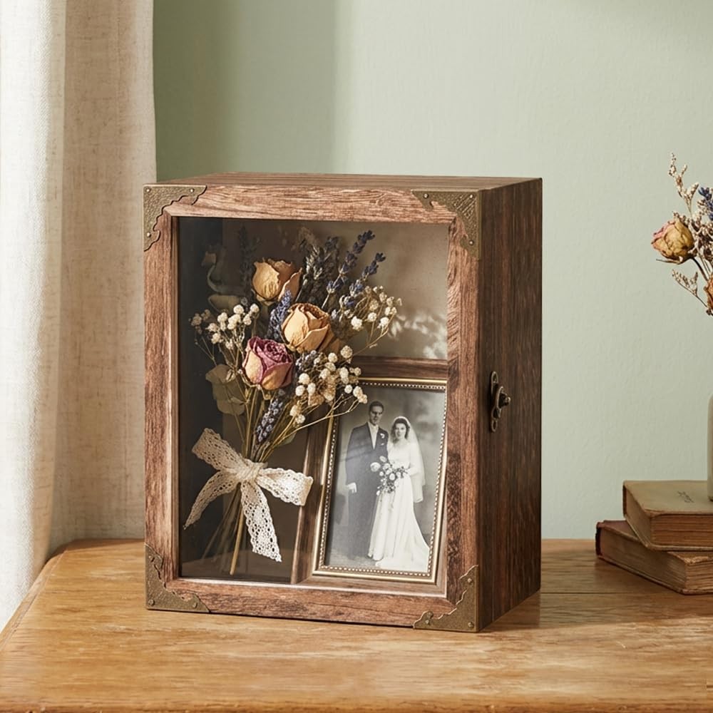 Deep Shadow Box Frame 8x10 with 4.7" Depth, Rustic in, Carbonized
