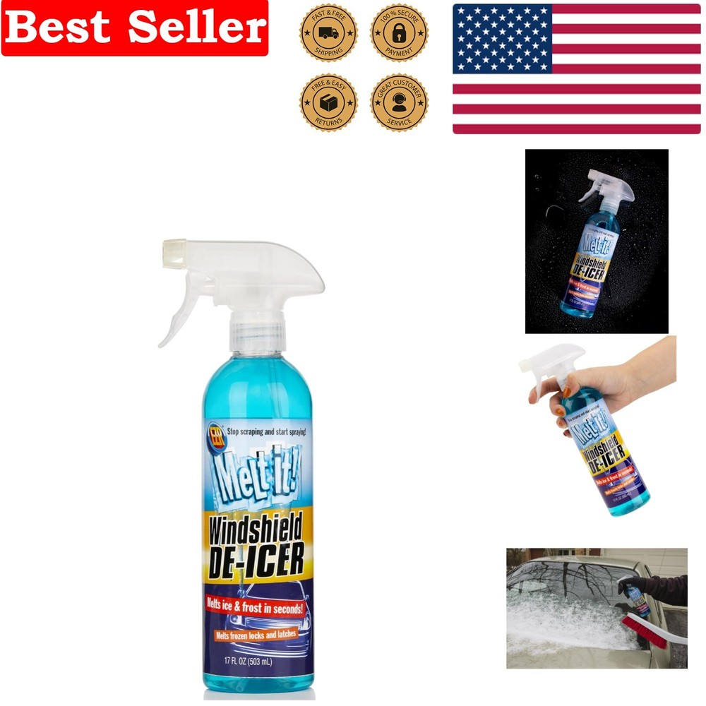 Instant Ice Melting Spray - 17 Fl Oz De-Icer for Windshields, Windows & Mirrors