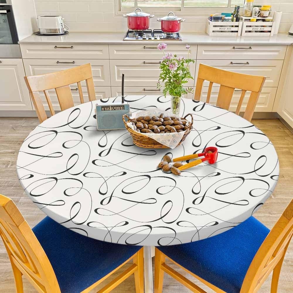 Abstract Line Tablecloth Round Tangled Modern Texture Geometric Beige Waterpr...