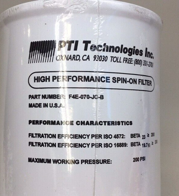 PTI Technologies F4E-070-JC-B Spin On Filter High Performance 200 PSI Max