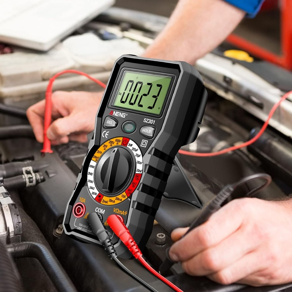 Compact Digital Multimeter - AC/DC Voltmeter with Protective Case & Precision