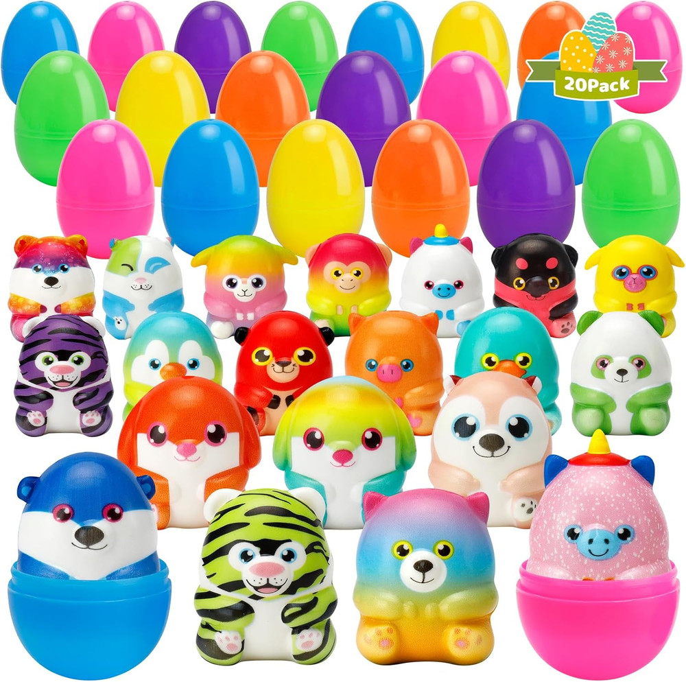 20 Pack Prefilled Easter Eggs with Animals Squishy Animal Toys for Easter Egg Hu