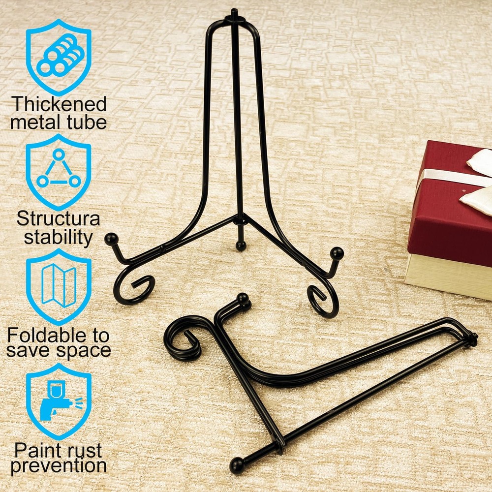 4PCS Premium Black Iron Plate Stands for Display 6 Inch, Decorative Solid Metal