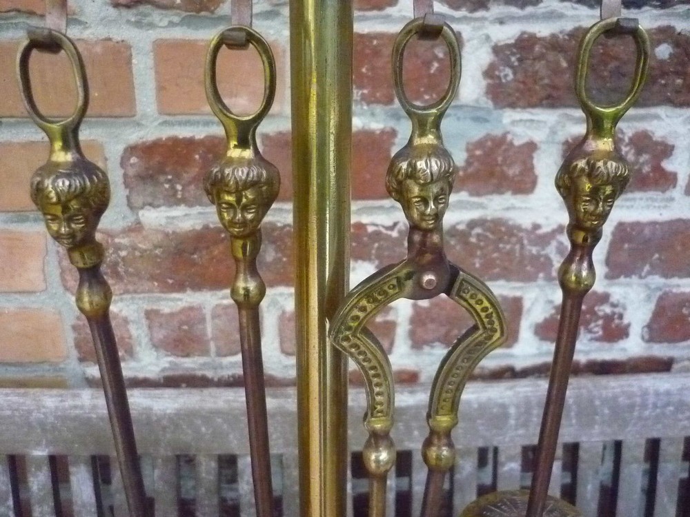 set chimney servant brass with tools ornate angels