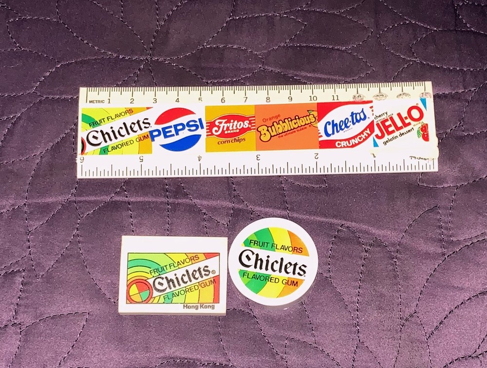 CHICLETS PENCIL CASE SHARPENER, ERASER, RULER C. 1978 WARNER LAMBERT HK